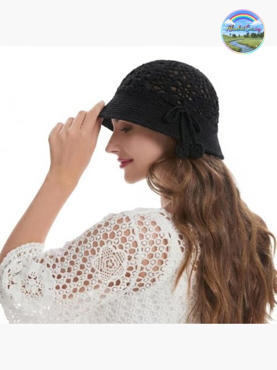 Women Cotton Bucket Hat Handmade Crochet Knit Floral Summer Hat